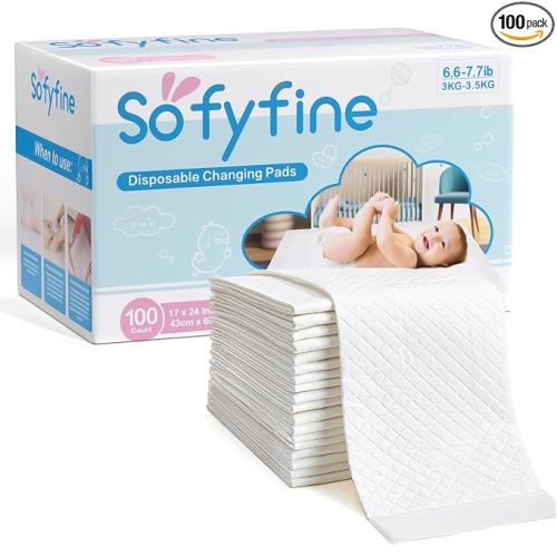 SOFYFINE 100 Count Disposable Changing Pads for Baby 17" x 24"Portable Changing Diaper Liners for Mess Free Travel, Leakproof Incontinence Bed Pads,Waterproof Table Protector Mat, Toddler Pee Pads