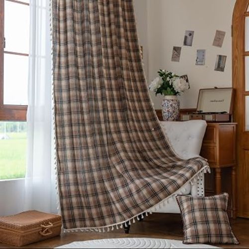 Plaid Curtains 63 Inch Brown