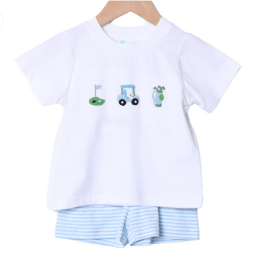 French Knot Blue Stripe Golf Short Set