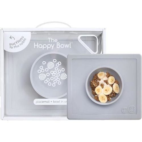ezpz Happy Bowl - 24 Months+ (Pewter) - 100% Silicone Suction Bowl