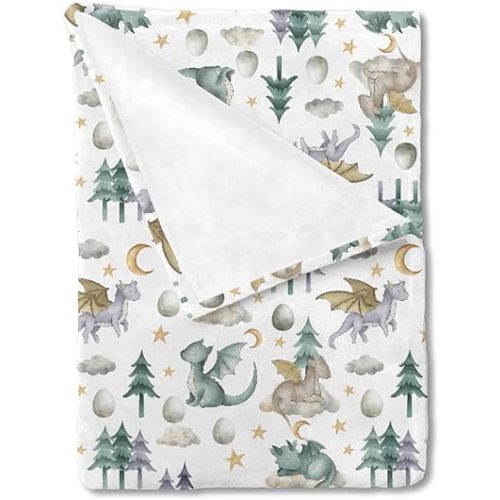 HawSkgFub Cute Dragon Tale Baby Blankets Boy Shower Gift, Cloud Moon Star Egg Pine Tree Flannel Fleece Nursery Bed Receiving Swaddle, Soft Lightweight Newborn Infant Toddler Kids Crib Bedding 30 x 40