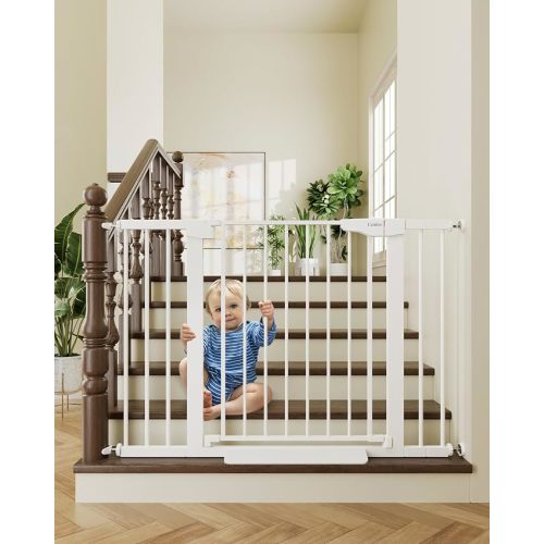 Cumbor 30-46" Baby Gate for Stairs, Auto Close Dog Gate for Doorways White
