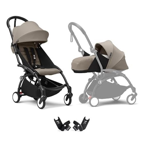 YOYO3 Stroller from Newborn to Toddler: Includes Black Frame, Taupe 6+ Color Pack, Taupe 0+ Newborn Pack, and car seat adapters - Light & Compact - Carry-On Compatible