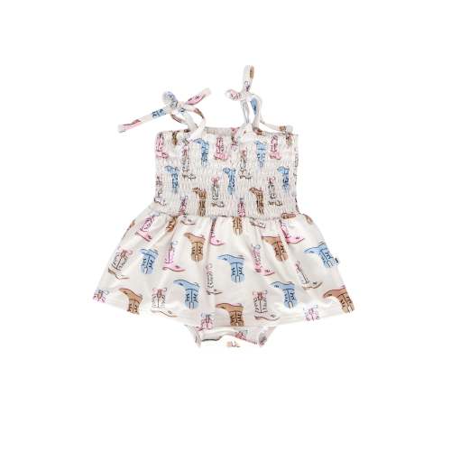 Pink Cowgirl Smocked Bodysuit Dress | Bamboo – Elle & Mily