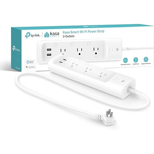 kasa smart Plug Power Strip KP303, Surge Protector with 3 Individually Controlled Smart Outlets and 2 USB Ports, Works with Alexa & Google Home, No Hub Required , White