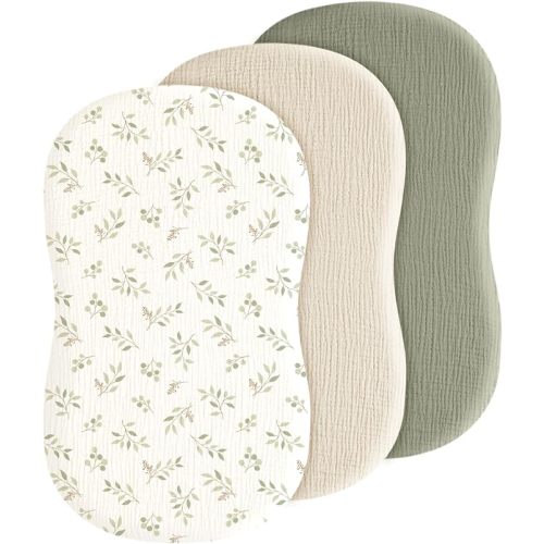 Muslin Bedside Sleeper Bassinet Fitted Sheets, 3 Pack Cotton Baby Sheet for Boys & Girls, Soft, Compatible with Baby Delight, Dream On Me, AMKE and Other Rectangle Mattress (Leaf Green)