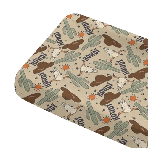 Tewrnvioc Changing Pad Cover for Baby Girls Boys, 32"/34" x 16" Safe Snug Diaper Change Table Pad Covers, Soft Stretchy Changing Pad Sheets Western Cowboy Howdy Theme Nursery Decor