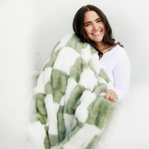 Hugs Check Ivey Sage Plush Blanket | Minky Couture