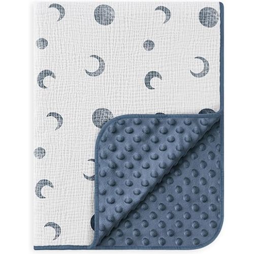 Susurration Baby Blanket for Unisex Boys Girls, Soft Nursery Minky Blanket with Muslin Cotton Front and Dotted Fleece Back, Receiving Blanket for Baby Newborn Infant, 30x40inch (Bluemoon)