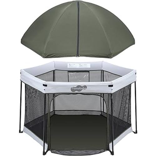 Pamo Babe Baby Playpen with Sun Protection Canopy - Indoor & Outdoor Play Yard for Babies and Toddlers - Baby Tent with Zipper Door