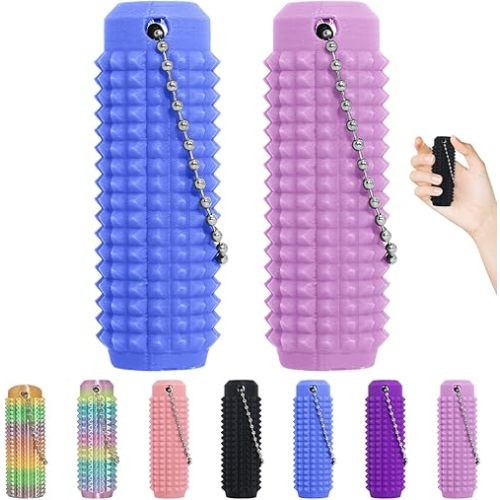 Little Ouchies Fidget Toys,Pain Stim Fidget Toy Reduce Stress for Adults,Anxiety Relief Pain Stim,Spiky Fidget Keychain for Anxiety and Stress Reduction,Novelty Gifts for Friends(2PCS/Purple and Blue)