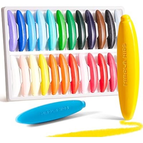 24 Colors 100% Pure Beeswax Crayons for Toddlers 1-3,Non-Toxic Crayons with 108 Free Coloring Books PDF Pages, Safe for Babies and Toddlers, Washable Crayon For Kids Ages 4-8 Unbreakable, Easy To Hold