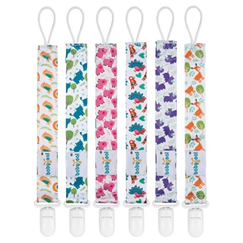 babygoal Animal Pacifier Clips, 6 Pack Binky Paci Holder Leashes Fits for Most Baby Pacifiers and Binkies