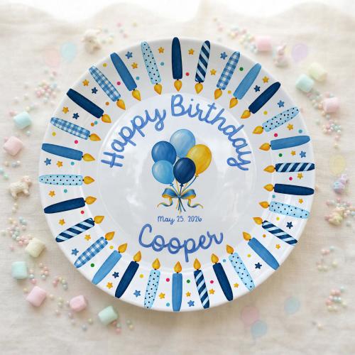 Personalized Birthday Plate, Custom Ceramic Cake Plate, Preppy Birthday Keepsake, Grandmillennial Candle Design, Birthday Gift P109ZP70