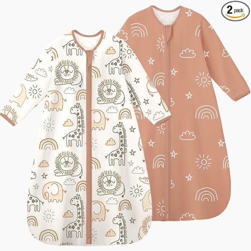 Yoofoss Baby Sleep Sack 6-12 Months Long Sleeve Wearable Blanket Baby 100% Cotton 2-Way Zipper 0.5 Tog Infants Sleeping Sack, Lightweight(Medium)