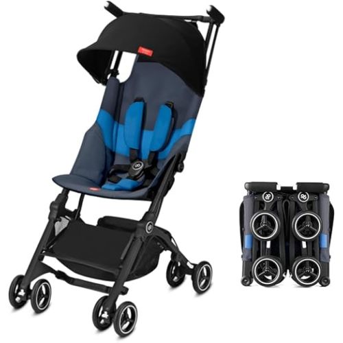 gb Pockit+ All-Terrain, Ultra Compact Lightweight Travel Stroller with Canopy and Reclining Seat in Night Blue, 10.6 pounds