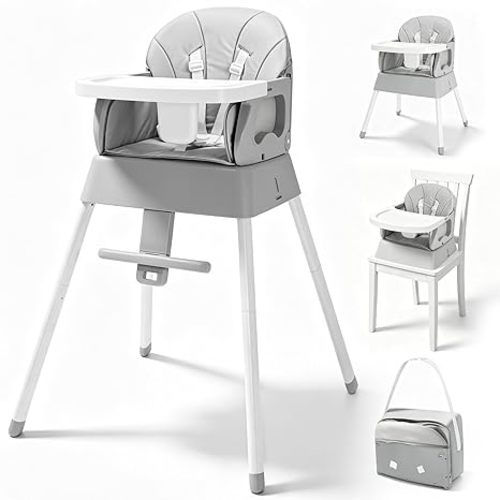 5 in 1 Foldable Baby High Chair,Convertible Highchair for Babies and Toddlers-Portable Infant Booster Seat,Foldable Dining Chair,Toddler High Chair with 5-Point Harness,Removable Tray (Grey)
