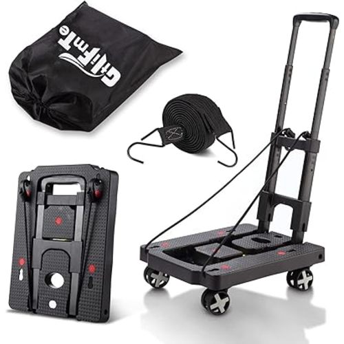 Folding Hand Truck Lightweight Hand Truck Dolly Foldable,Luggage cart with 4 Rotate Wheels, Utility Cart with Adjustable Handle,Collapsible Dolly for Moving (Black)