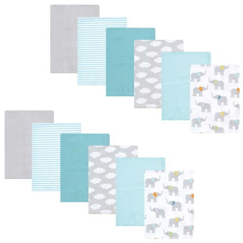 Hudson Baby Flannel Burp Cloth 12pk, Teal Elephant, One Size