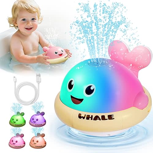 Light up Baby Bath Toys: Whale Bath Toy Sprinkler, Bath Toys for Kids Ages 1-3, Bathtub Outdoor Water Pool Toys for Toddlers 1 2 3 Year Old, Birthday Gift for Boys & Girls