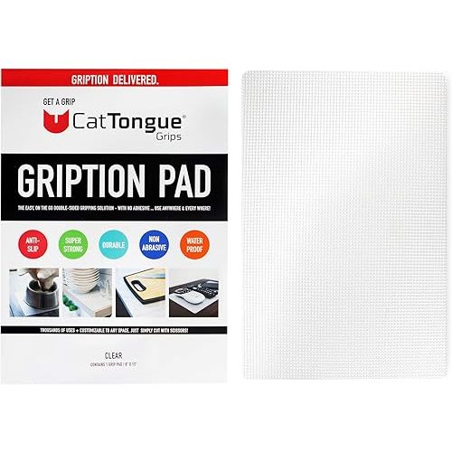 CatTongue Grips Non-Adhesive Anti-Slip Mat - Multi-Purpose Non-Slip Pad for Countertops, Desks, Tables & Workspaces - Ideal Desk Mat, Drawer Liner, Laptop Pad & More (Clear, 8” x 12”)