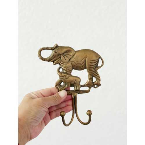 solid brass elephant figurine wall hanging hook: baby nursery wall rack