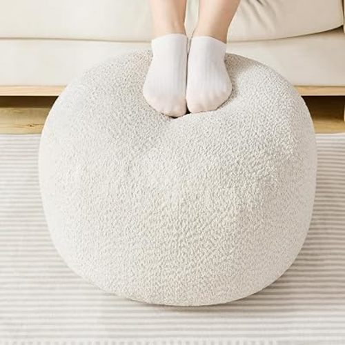SHOUREN Stuffed Round Ottoman,Pouf Ottoman Foot Rest,20 X 15,White