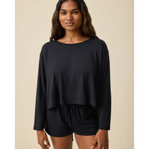 Aria Bamboo Casual Cropped Long Sleeve Top | Granite - Kindred Bravely