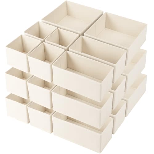 Criusia Drawer Organizer Clothes, 24 Pack Underwear Drawer Organizers, Foldable Closet Organizers and Storage Dresser Drawer Dividers Clothing Organizer for Clothes, Socks, Scarves, Bra, Ties (Beige)
