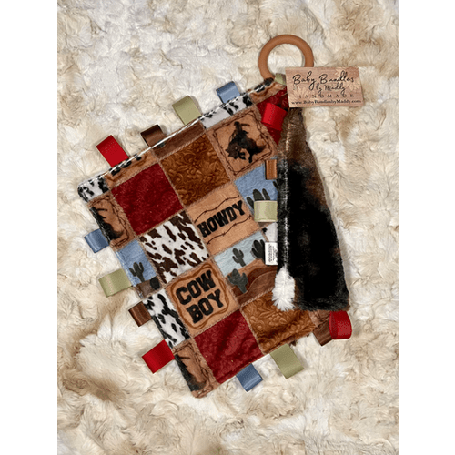 Howdy Cowboy Patchwork Tag Lovey with Teething Ring