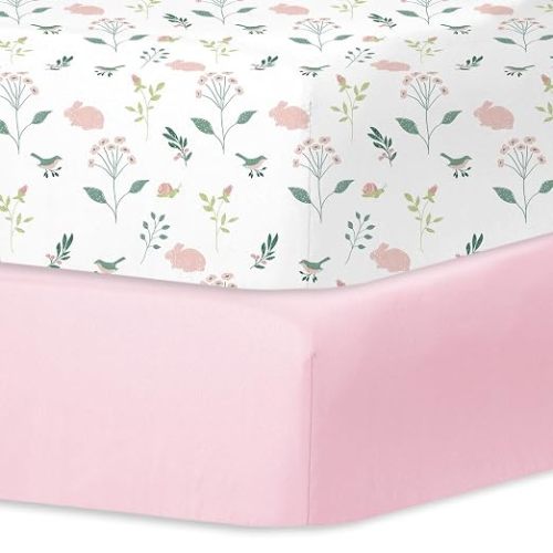 Little Grape Land Crib Sheets for Girls 2pk Baby Crib Fitted Sheet for Standard Size Crib and Toddler Mattress Super Soft Baby Sheet