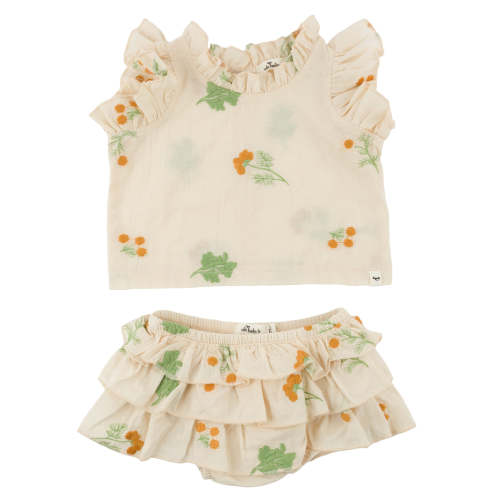oh baby! Lola Top & Tushie Set - Sunflower Bloom Flower Print - Cream