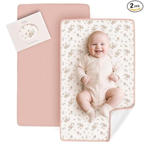 Konssy 2 Pack Waterproof Muslin Portable Changing Pad, Diaper Changing Mat