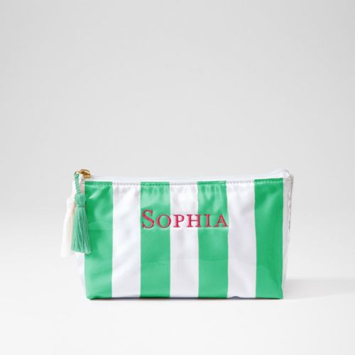Clear Coated Travel Pouch - Set of 2 (Green / White Stripe)