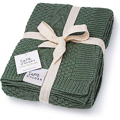 Knit Baby Blanket in Elegant Pattern, Organic Cotton Blankets for Crib or Stroller, Receiving Blankets - Juniper Green