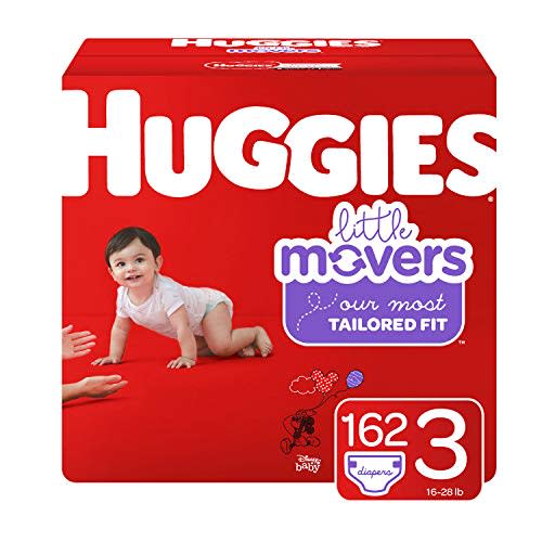 Huggies Little Movers Baby Diapers, Size 3, 162 Ct, One Month Supply, Packaging May Vary