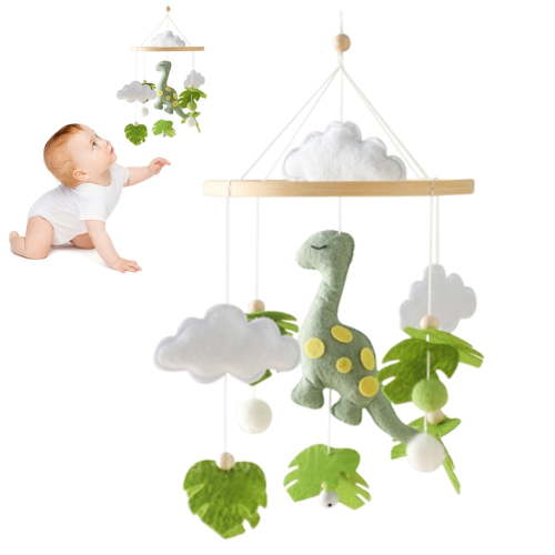 Dinosaur Crib Mobile – Baby Bells Wind Chime for Newborn Boys & Girls, Plush Hanging Bed Toy, Rotating Cot Decoration