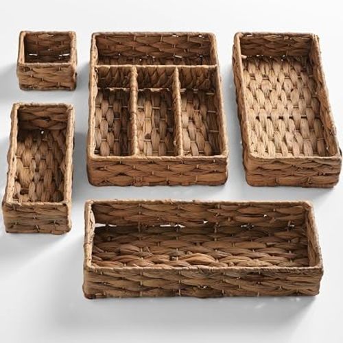 Best Choice Products 5-Piece Flatware Organizer Set, Woven Modular Silverware & Utensil Drawer Organizer Trays, Drawer Divider, Storage Containers for Kitchen, Bathroom, & Office Utensils - Chestnut