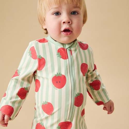 Strawberry and Green Stripe Sun Safe Swim Suit - MORI | Maisonette