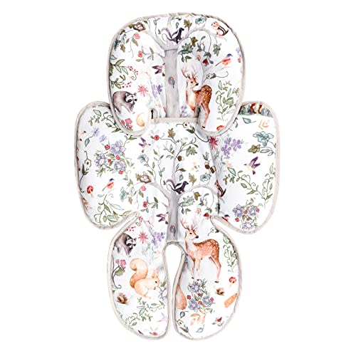 2 in 1 Infant Car Seat Insert, Car Seat Head Support Baby Girls Boys, Soft Newborn Carseat Insert Cushion, Perfect for Carseats, Strollers, Swings (Gray Animals)