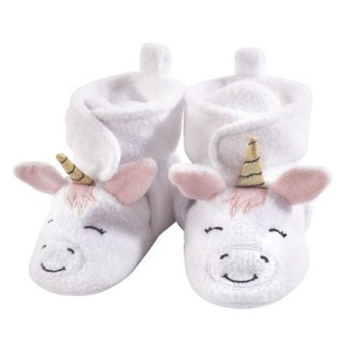 Hudson Baby Infant Baby Girls Cozy Fleece Booties, White Unicorn, 0-6 Months