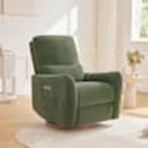 Spruce & Spring Bria Green Modern Fabric Swivel Glider Nursery Recliner Chair with Lumbar Pillow, USB and Type-C Charge, Pocket SSMEA013-G0303970