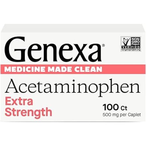 Genexa Clean Acetaminophen 500mg Extra Strength, Dye Free Pain Reliever Fever Reducer, 0% Artificial Additives, Pain Medicine for Adults, Relieves Headache, Backache, Minor Arthritis Pain, 100 Tablets