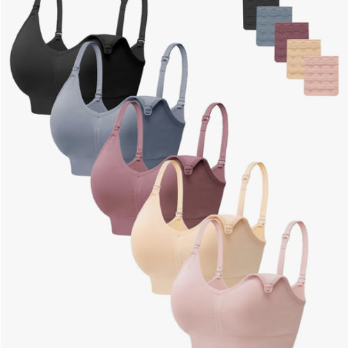 HBselect Women Maternity Bras 5 Pack Nursing Bras for Breastfeeding Seamless Pregnancy Sleep Bralette with Extra Extenders