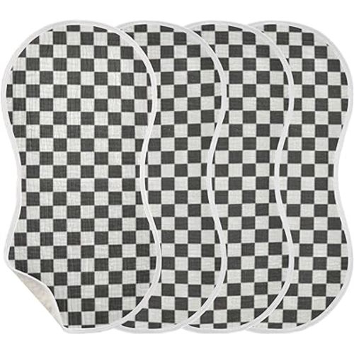 Muslin Burp Cloth for Baby 4PCS Checkered Black White Super Absorbent Burping Cloths, Bibs for Newborn Boys Girls