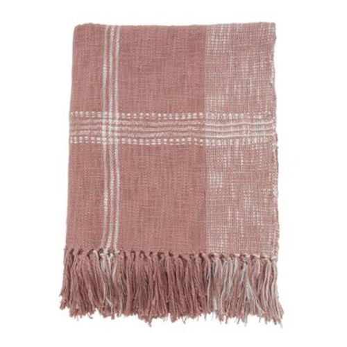 50"x70" Oversized Plaid Cotton Throw Blanket Rose Pink - Saro Lifestyle: Soft, Cozy, Traditional Weave