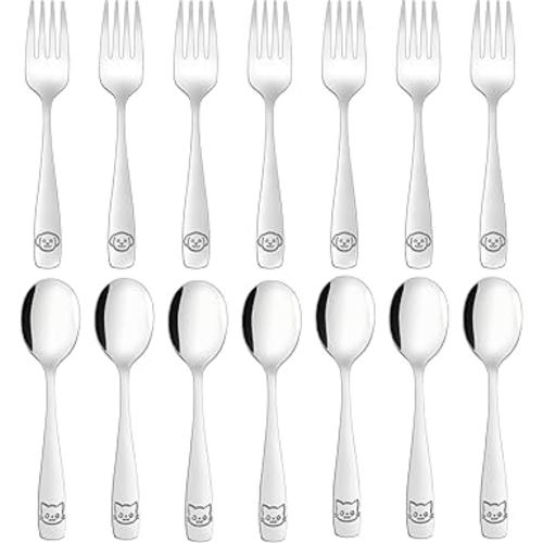 Stainless Steel Toddler Utensils Set - 14 Pcs Kids Silverware, Safe Food Grade, Mirror Polished, Dishwasher Safe, Perfect for Little Hands, Trendy & Durable.