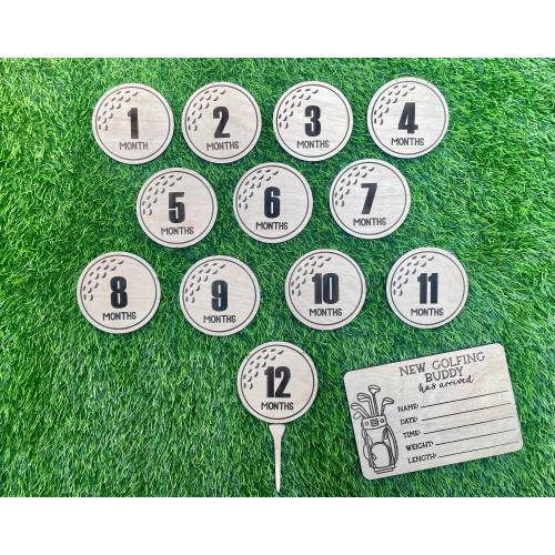 Golf birth announcement hospital stat sign and monthly milestone markers/ New golfing buddy has arrived