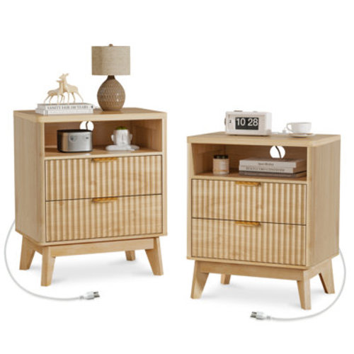 George Oliver NightStand with Charging Station, Fluted Bedside Table Furniture,19.7'' W X 15'' D | Wayfair