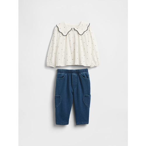 Baby Collared Top & Pull-On Pants Outfit Set